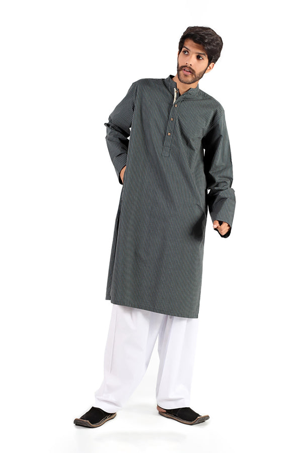 GREEN KURTA PINSTRIPED - SHUBINAK.COM