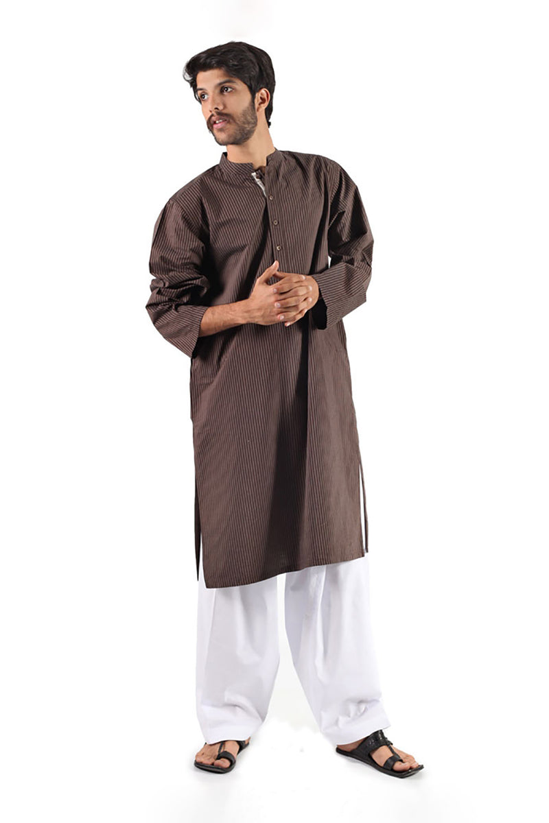 COTTON KURTA DARK BROWN - SHUBINAK.COM