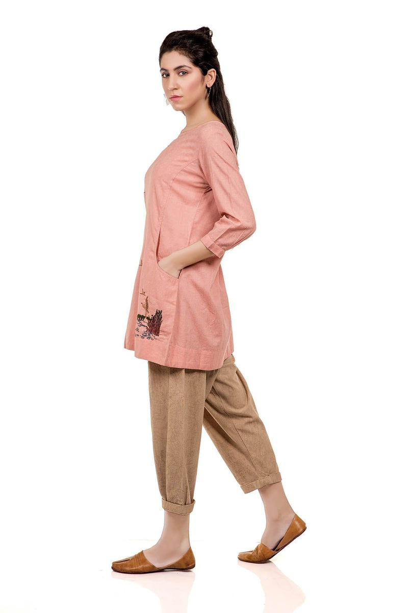 Song Of The Cranes Tunic- Coral - SHUBINAK.COM