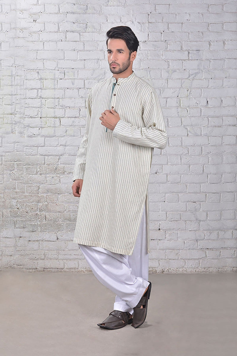 STRIPED OFF WHITE KURTA - SHUBINAK.COM