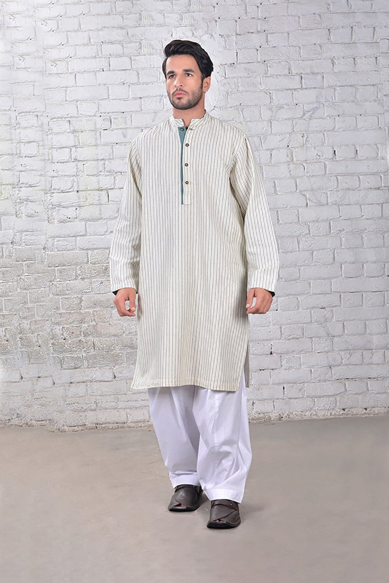 STRIPED OFF WHITE KURTA - SHUBINAK.COM